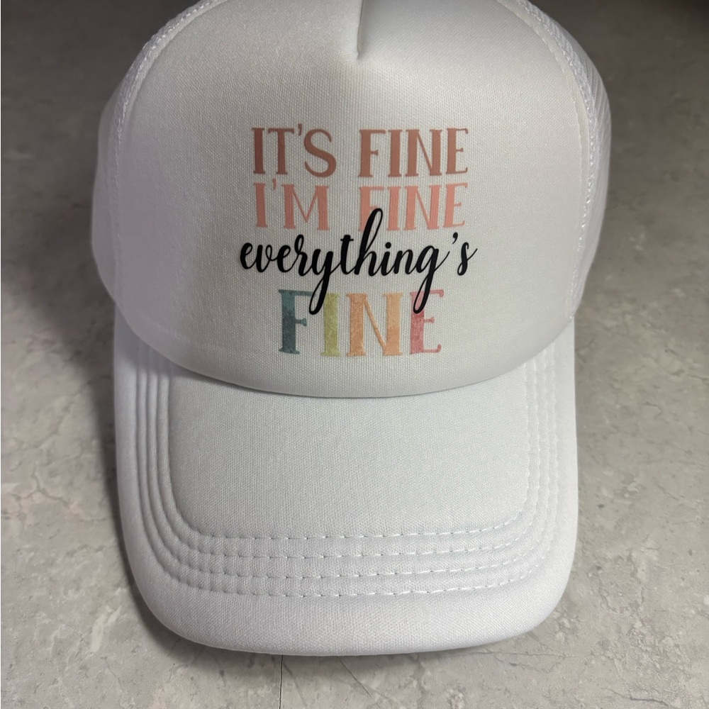 White Cap with Multicolor Text